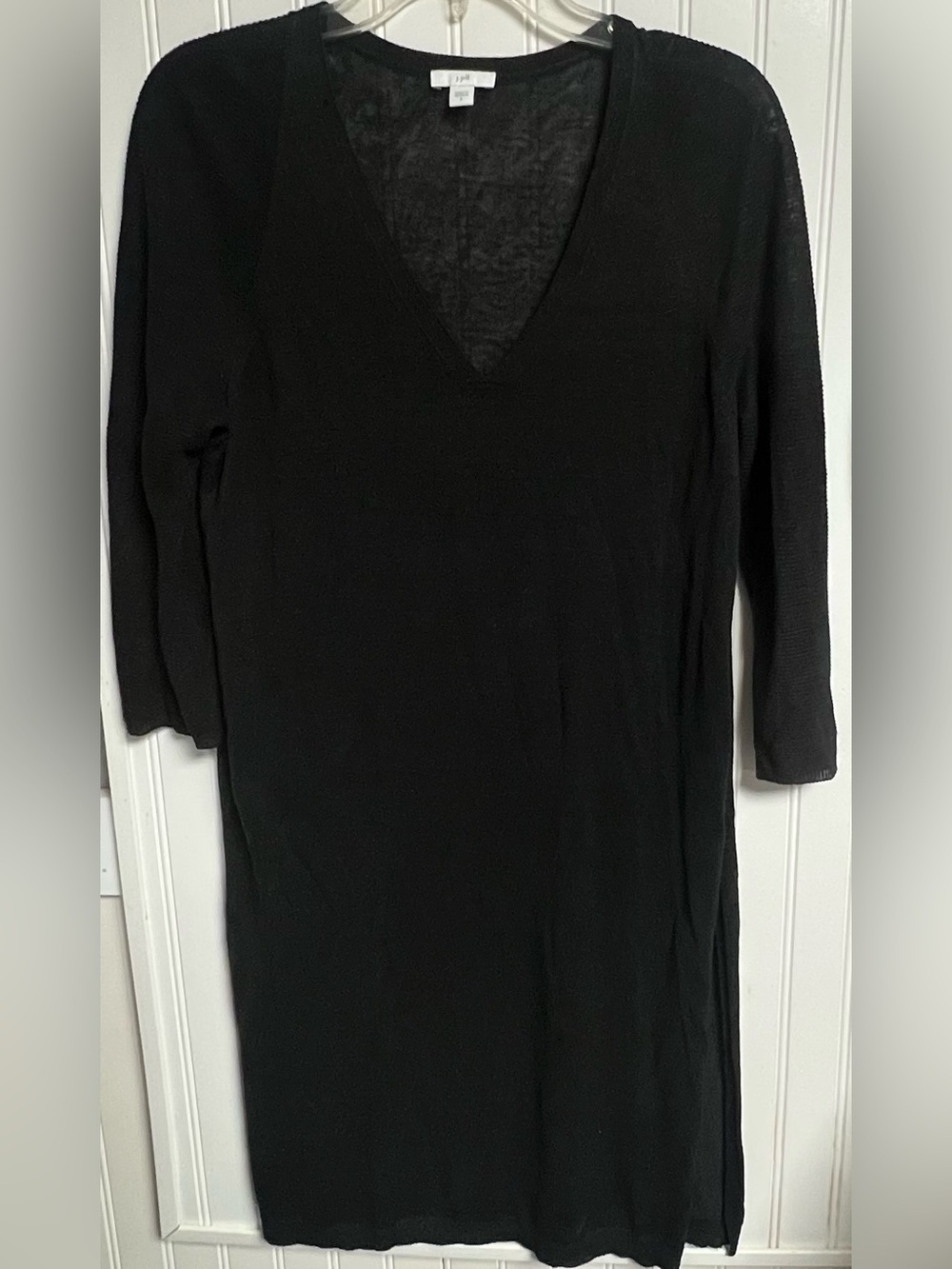 J. Jill Tunic Top Dress Black Shift 3/4 Sleeve Linen Blend V-Neck Sz Small